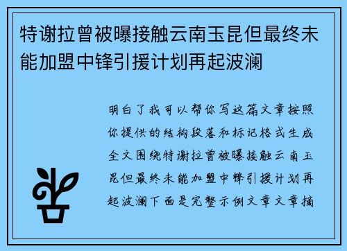 特谢拉曾被曝接触云南玉昆但最终未能加盟中锋引援计划再起波澜